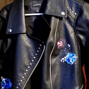 Faux Leather Embroidered Jacket